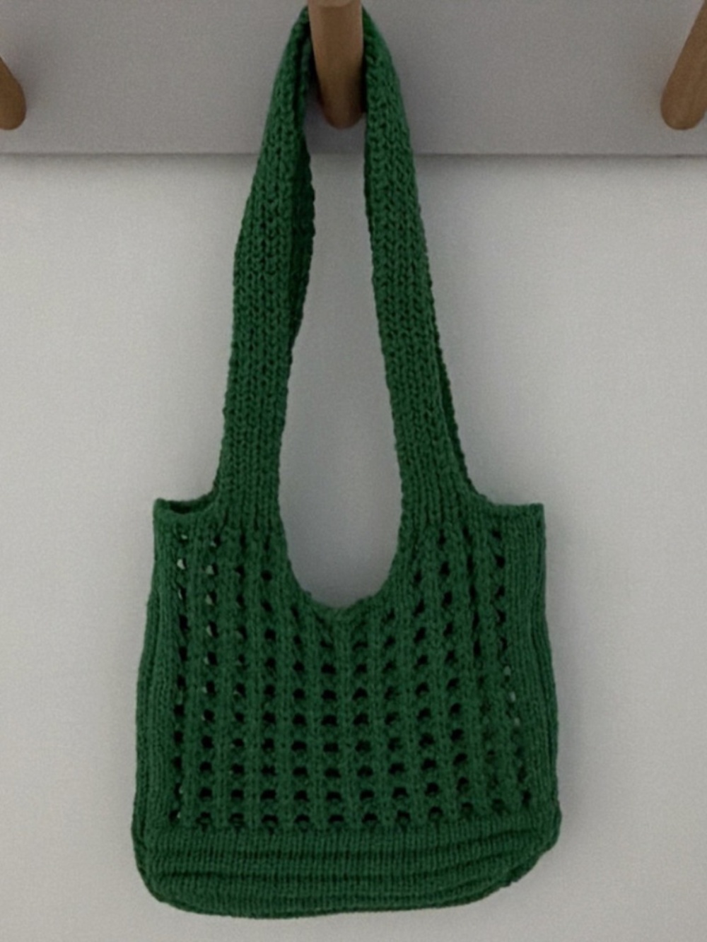 Women’s Green Handmade Crochet Knit Shoulder Tote Bag Bohemian Solid Medium